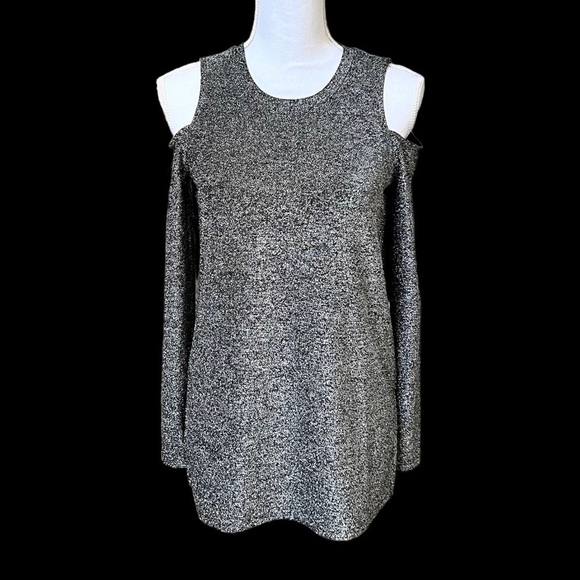 Michael Kors Long-sleeved Black & Silver Sparkle Top with Cold Shoulder Size S - Picture 2 of 10